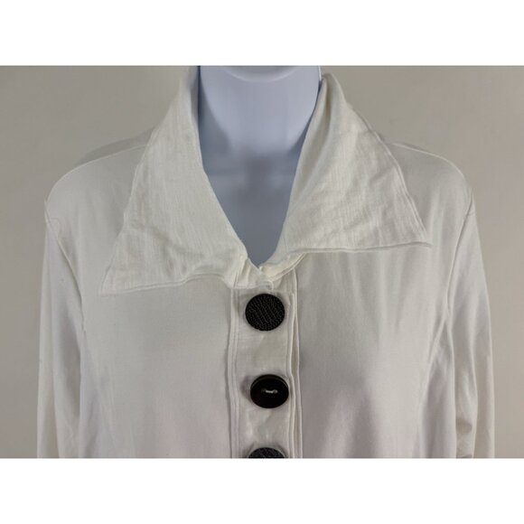 NEON BUDDHA White Cotton Blend Button Front Long Sleeve Top/Shacket Sz L - Picture 2 of 9